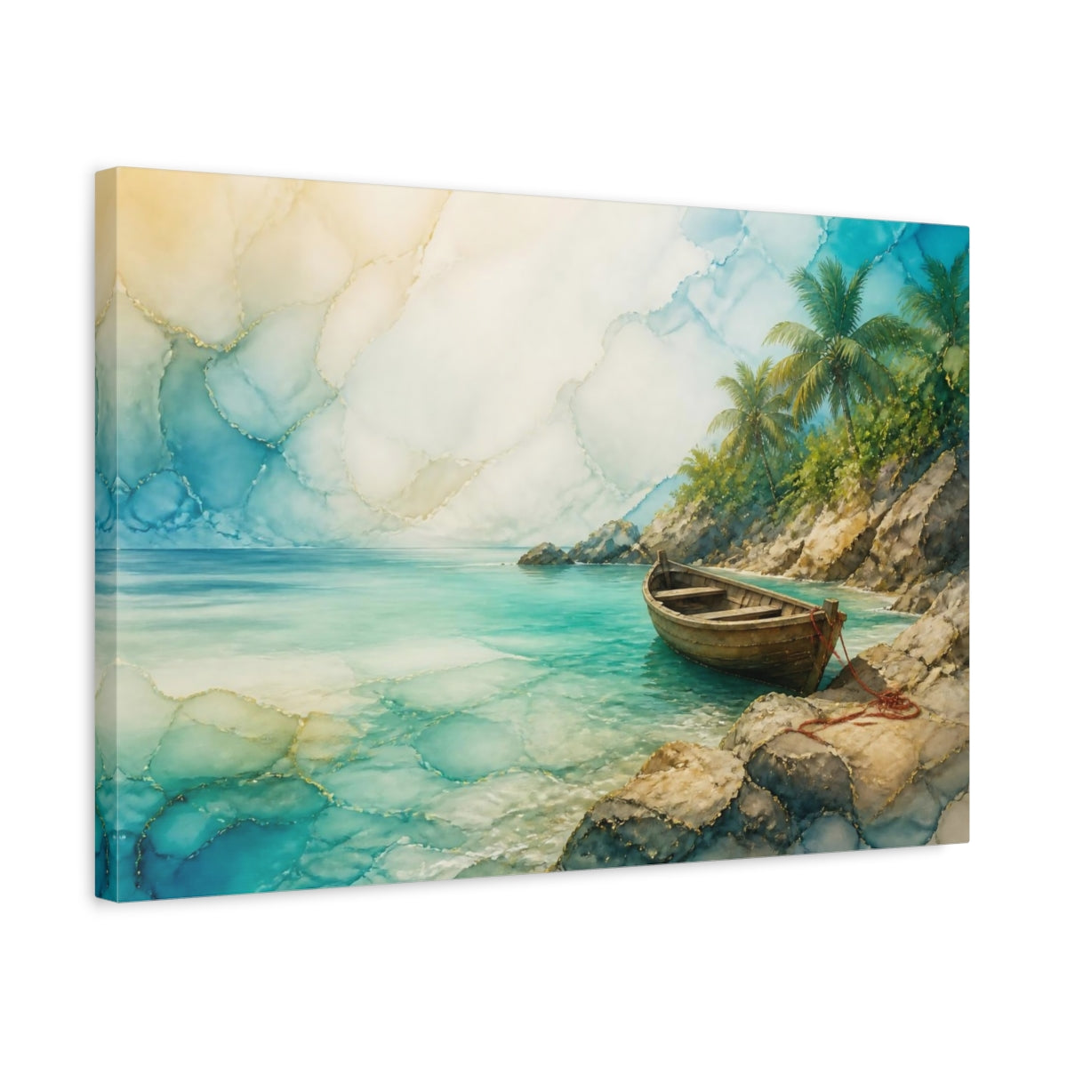 Side Mockup 3. Coastal Wooden Skiff shown as canvas print