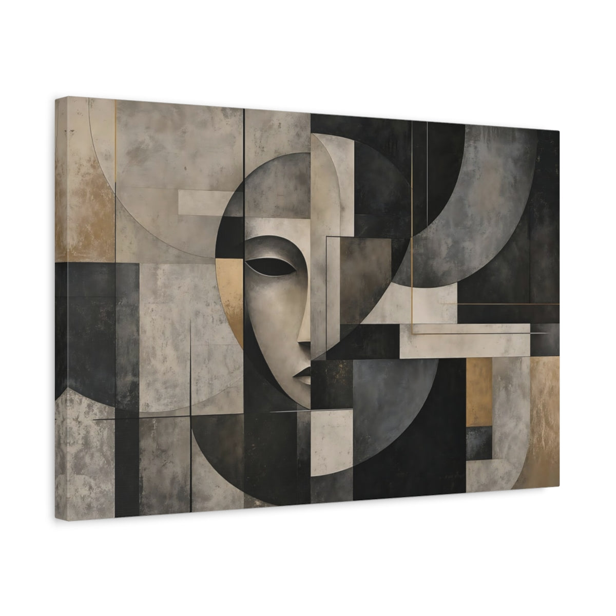 Side Mockup 3. Contemplative Geometric Face shown as canvas print