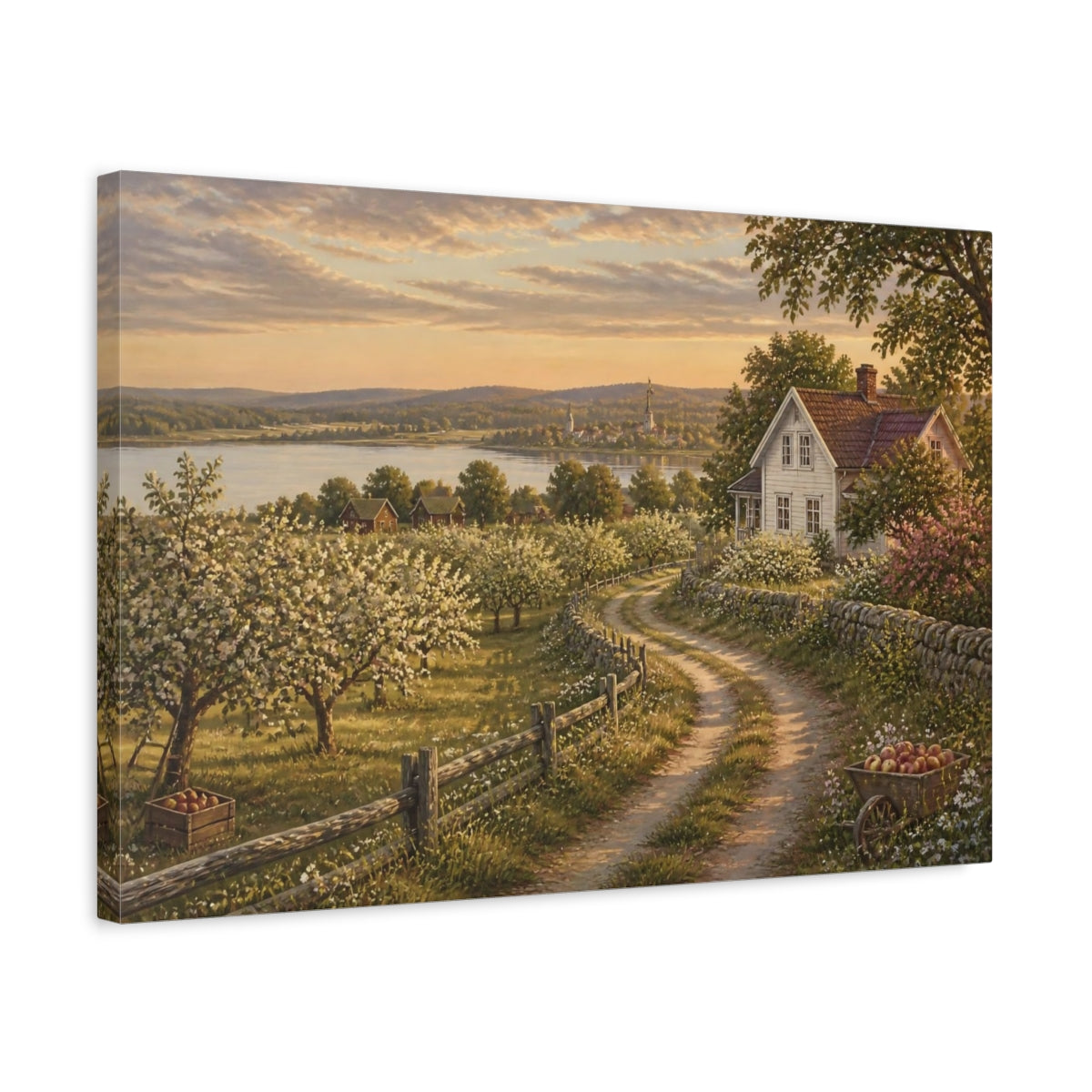 Side Mockup 3. Countyrside Farmhouse At Dusk shown as canvas print