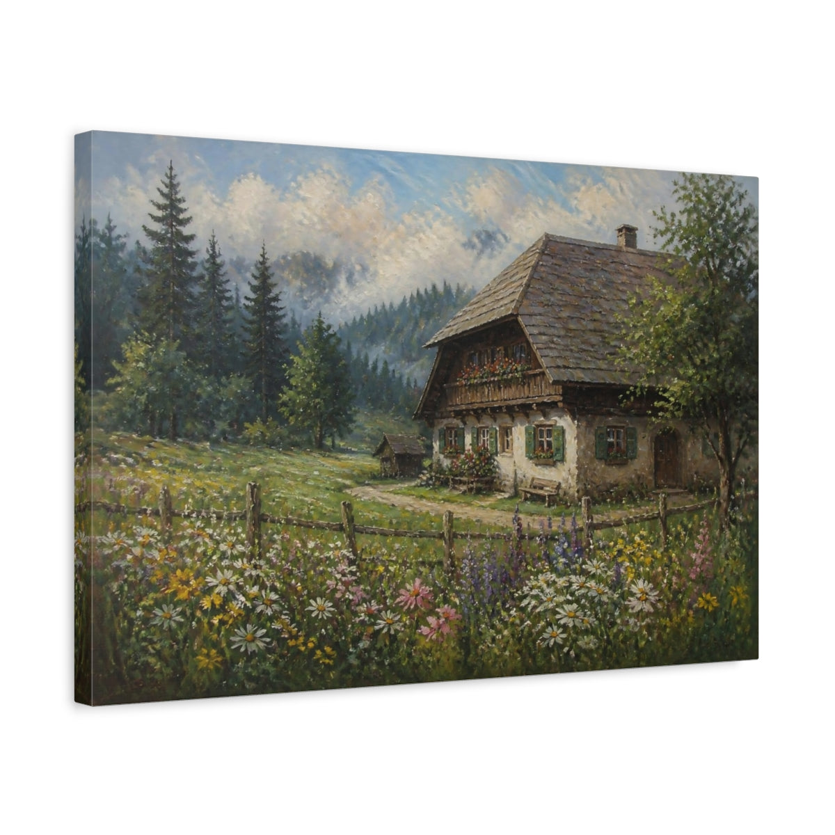 Side Mockup 3. Countyrside Farmhouse Meadow shown as canvas print
