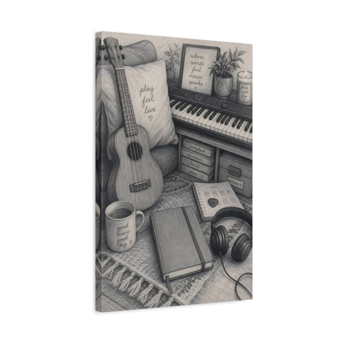 Side Mockup 3. Cozy Music Nook shown as canvas print