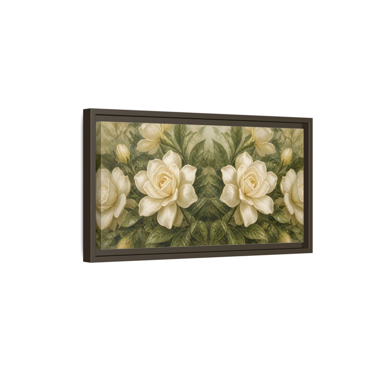 Side Mockup 7. Cream Gardenia Elegance shown as framed canvas print