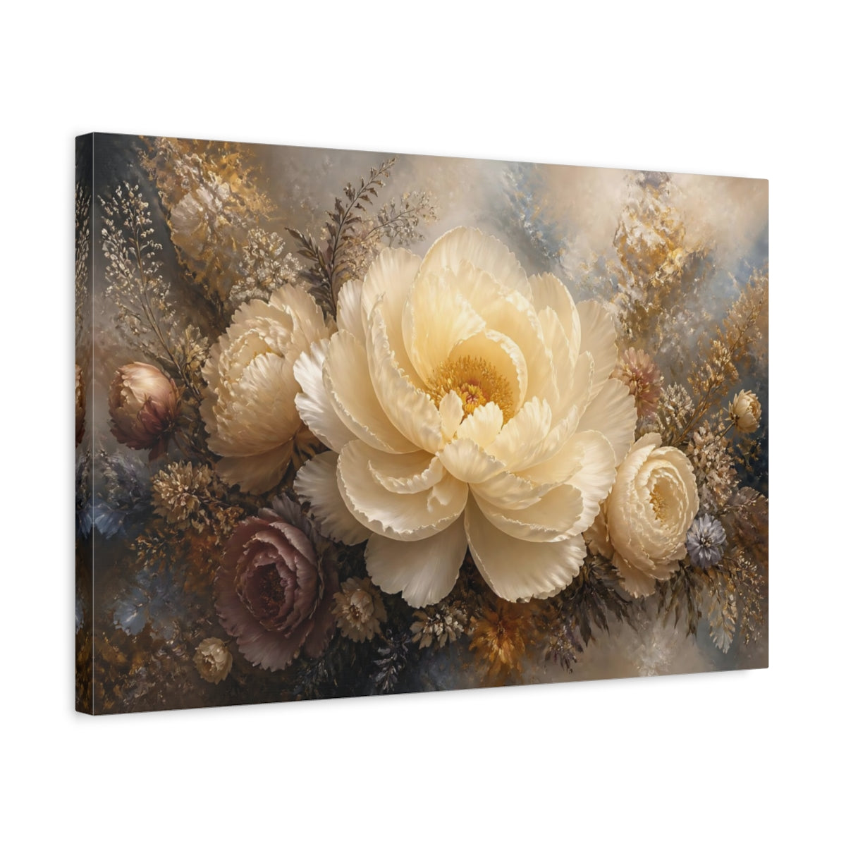 Side Mockup 3. Cream Peony Floral Elegance shown as canvas print