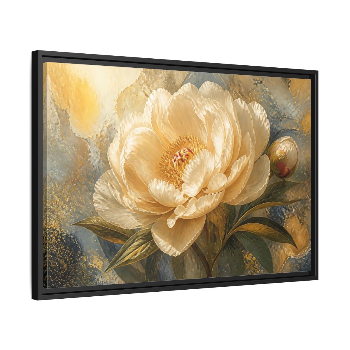 Side Mockup 14. Cream Peony Floral Elegance shown as framed canvas print