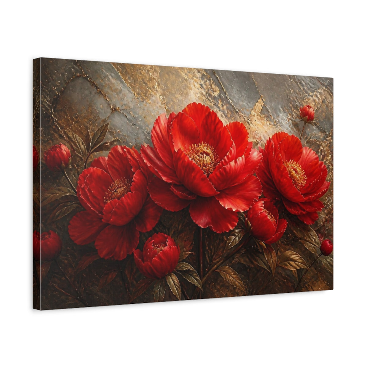 Side Mockup 3. Crimson Floral Peony shown as canvas print