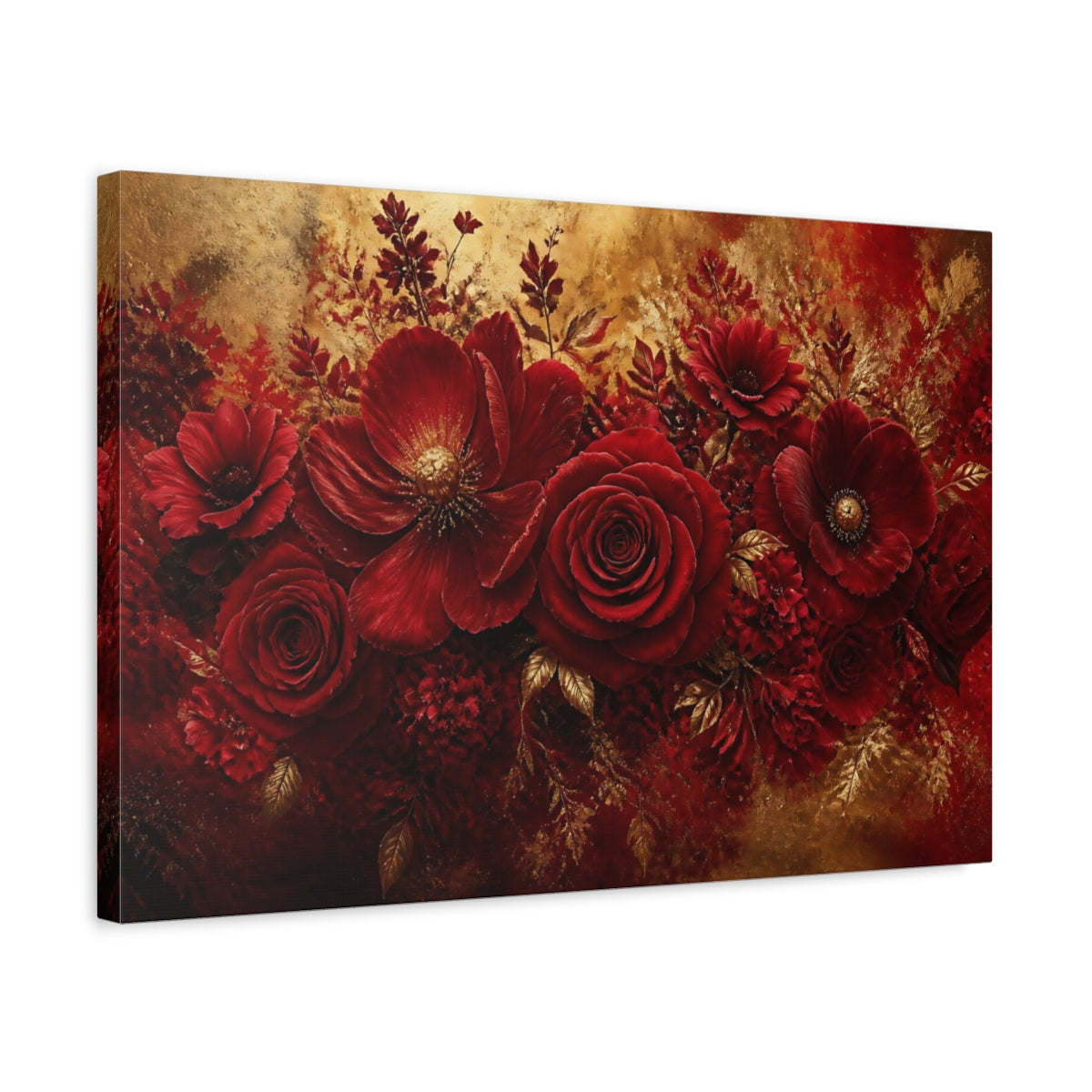 Side Mockup 3. Crimson Rose Flower shown as canvas print