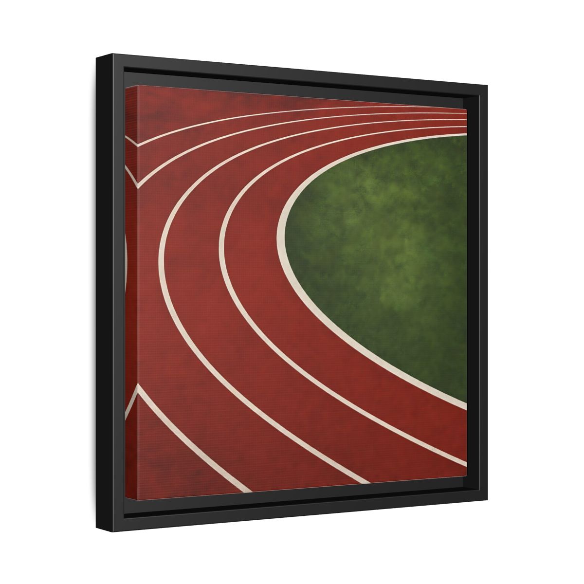Side Mockup 32. Curved Running Track shown as framed canvas print