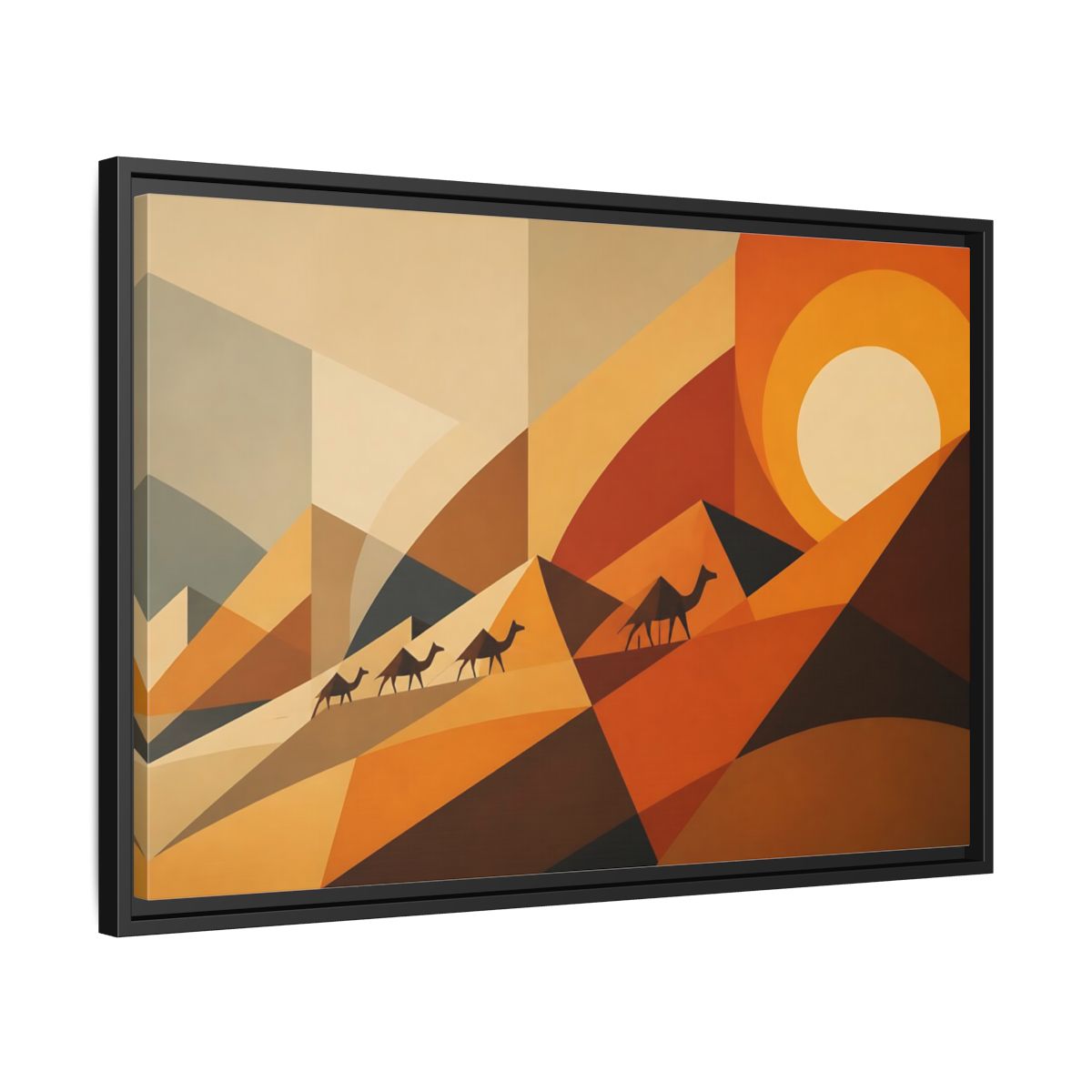 Side Mockup 14. Desert Caravan Sunset shown as framed canvas print