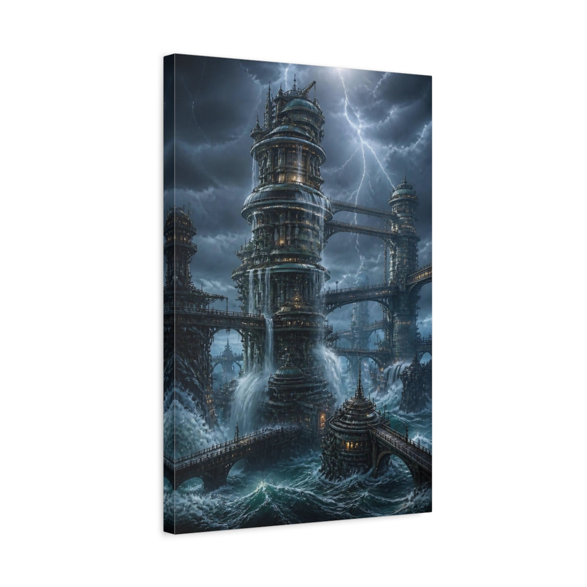 Side Mockup 3. Detailed Ocean Tower shown as canvas print