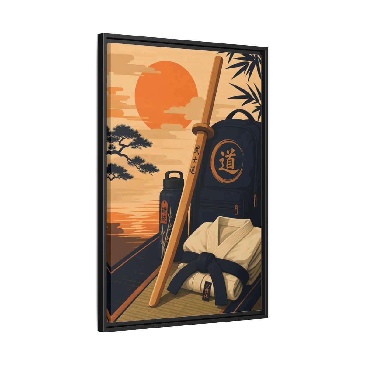 Side Mockup 14. Dojo Essentials At Sunset shown as framed canvas print