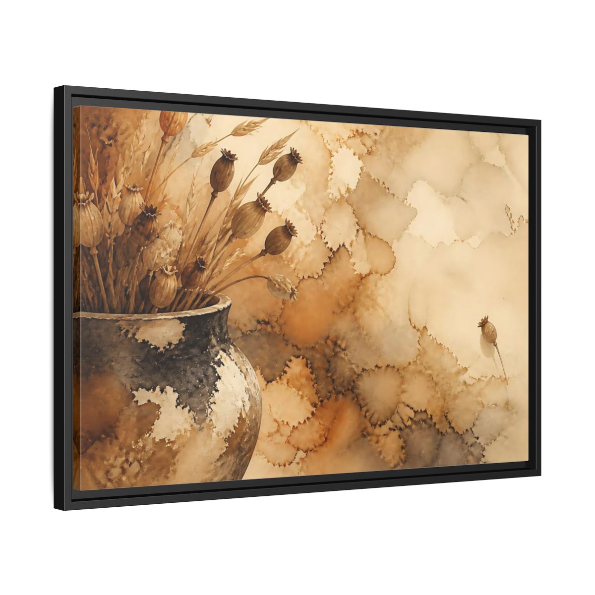Side Mockup 14. Dried Seedpod Still Life shown as framed canvas print