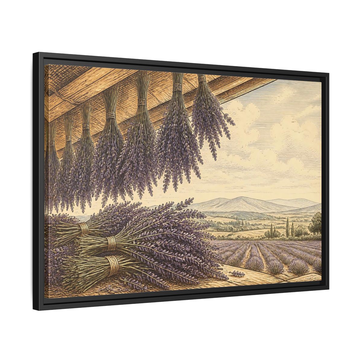 Side Mockup 14. Drying Lavender Bundles shown as framed canvas print