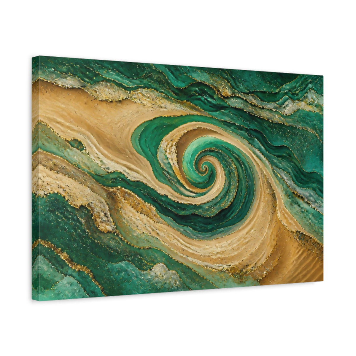 Side Mockup 3. Emerald Spiral Geode shown as canvas print