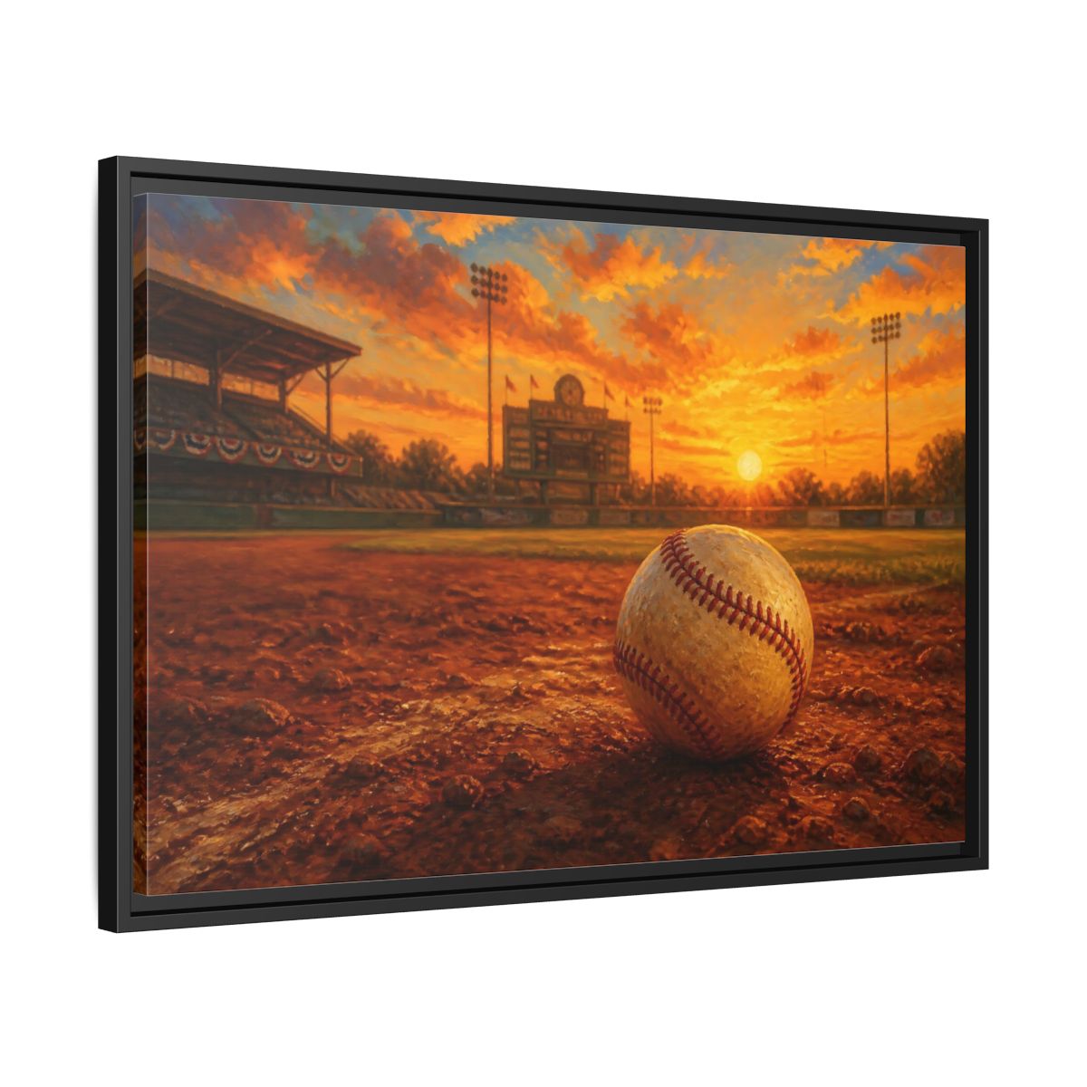 Side Mockup 14. Evening At The Ballpark shown as framed canvas print