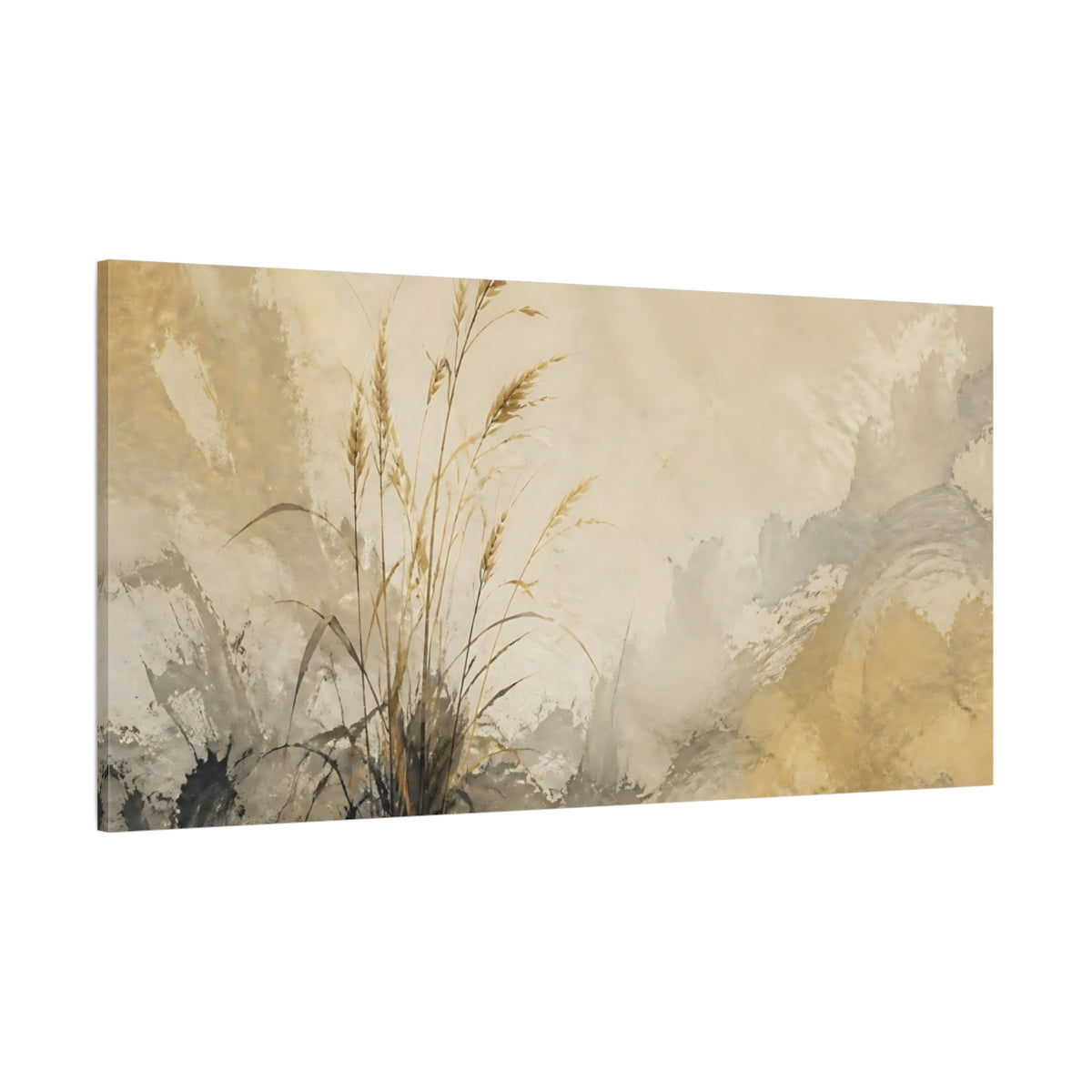 Side Mockup 2. Faded Wheat On Plaster shown as canvas print