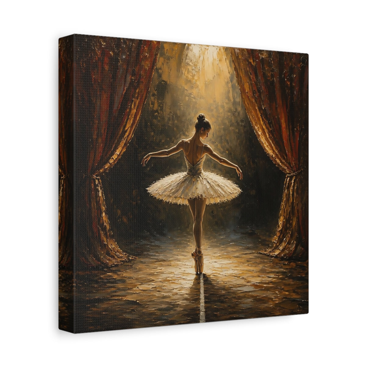 Side Mockup 9. Fairytale Ballerina Golden Ballerina shown as canvas print