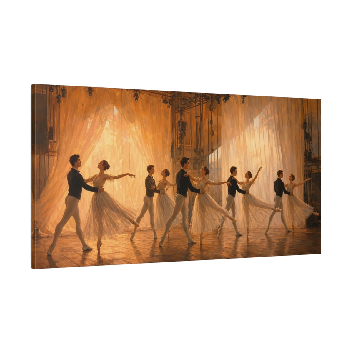 Side Mockup 2. Fairytale Ballet Dancers Ballet Dance Gold shown as canvas print