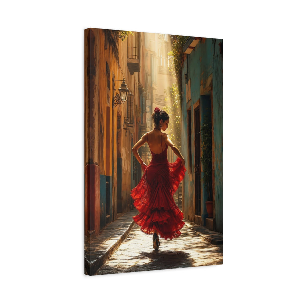 Side Mockup 3. Fairytale Flamenco Dancer Red Dress Dancer shown as canvas print