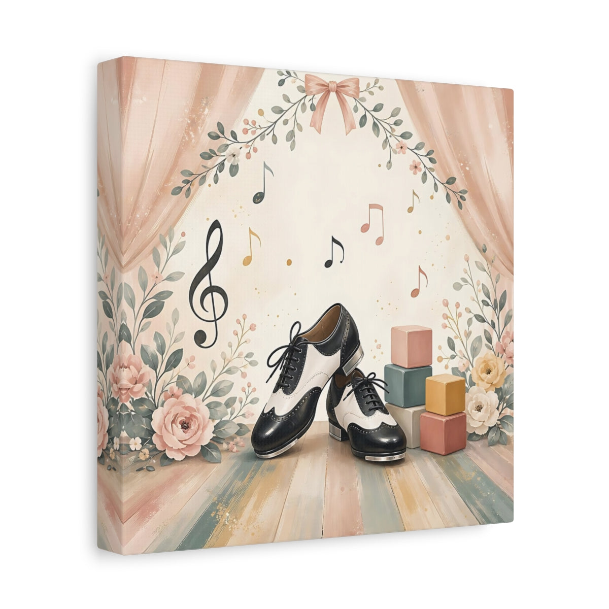 Side Mockup 9. Fairytale Tap Shoes Pastel Dance Scene shown as canvas print