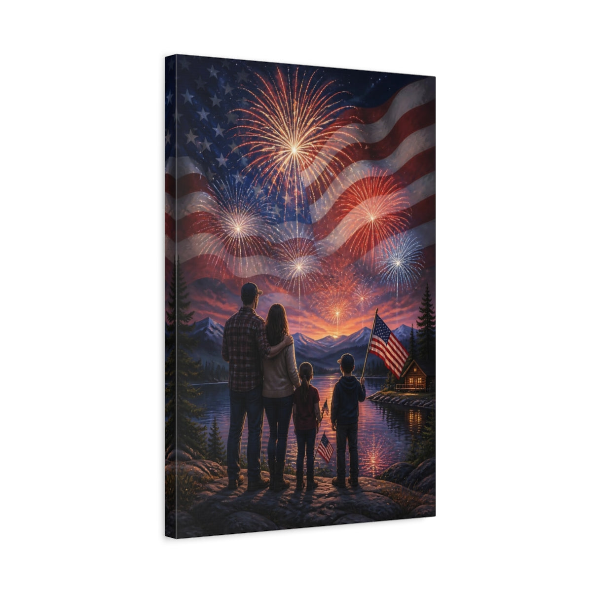 Side Mockup 3. Family Freedom Fireworks shown as canvas print