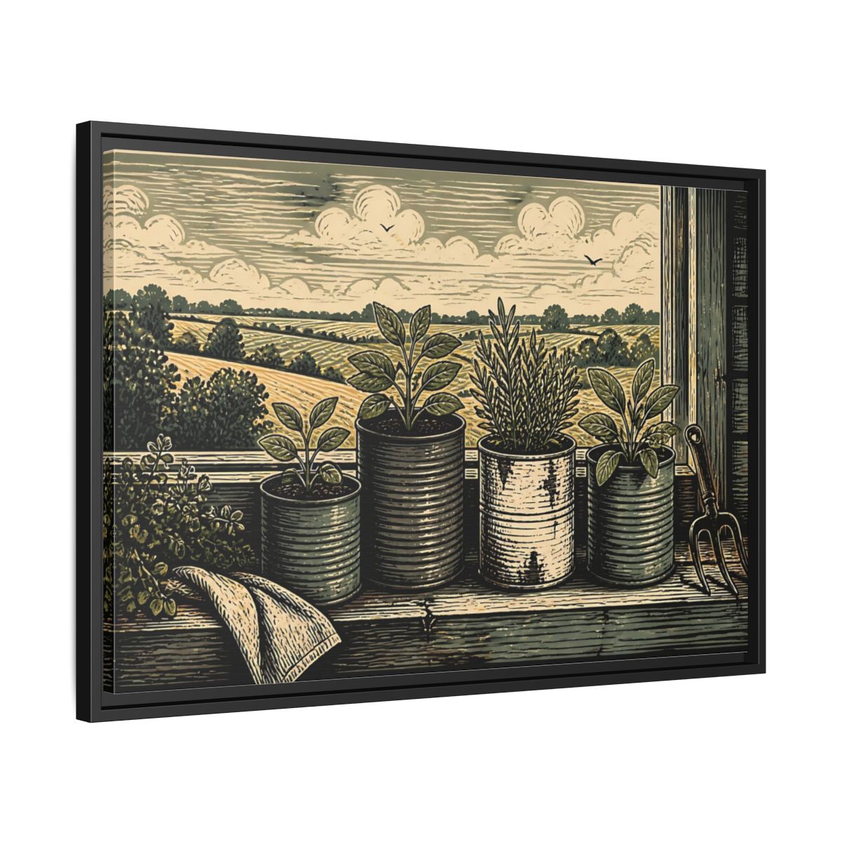 Side Mockup 14. Farmhouse Window Herb Garden shown as framed canvas print