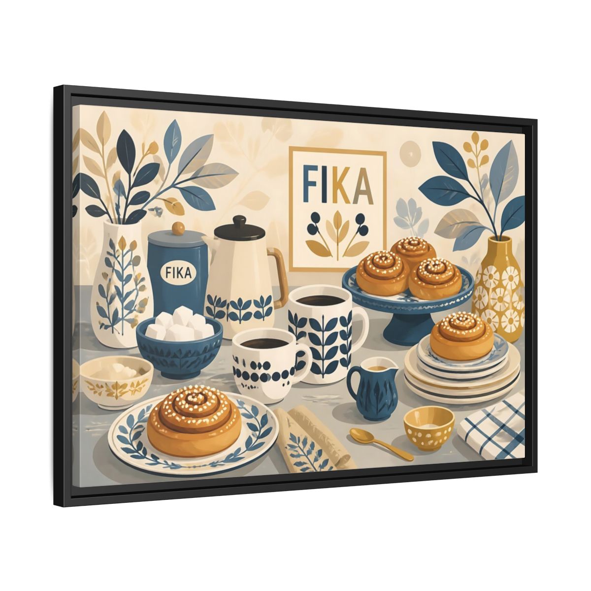 Side Mockup 14. Fika Coffee & Buns shown as framed canvas print
