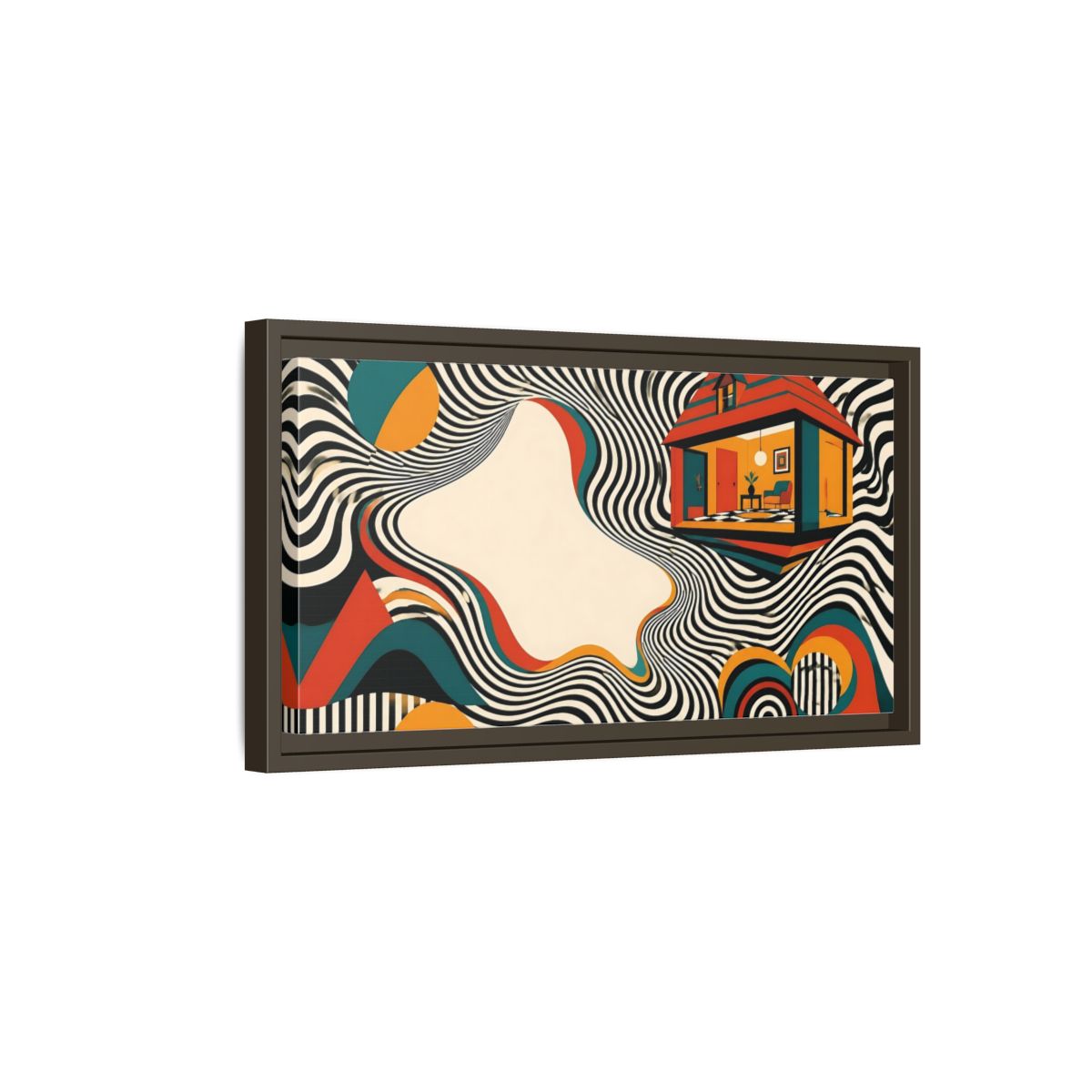 Side Mockup 7. Floating House Illusion shown as framed canvas print