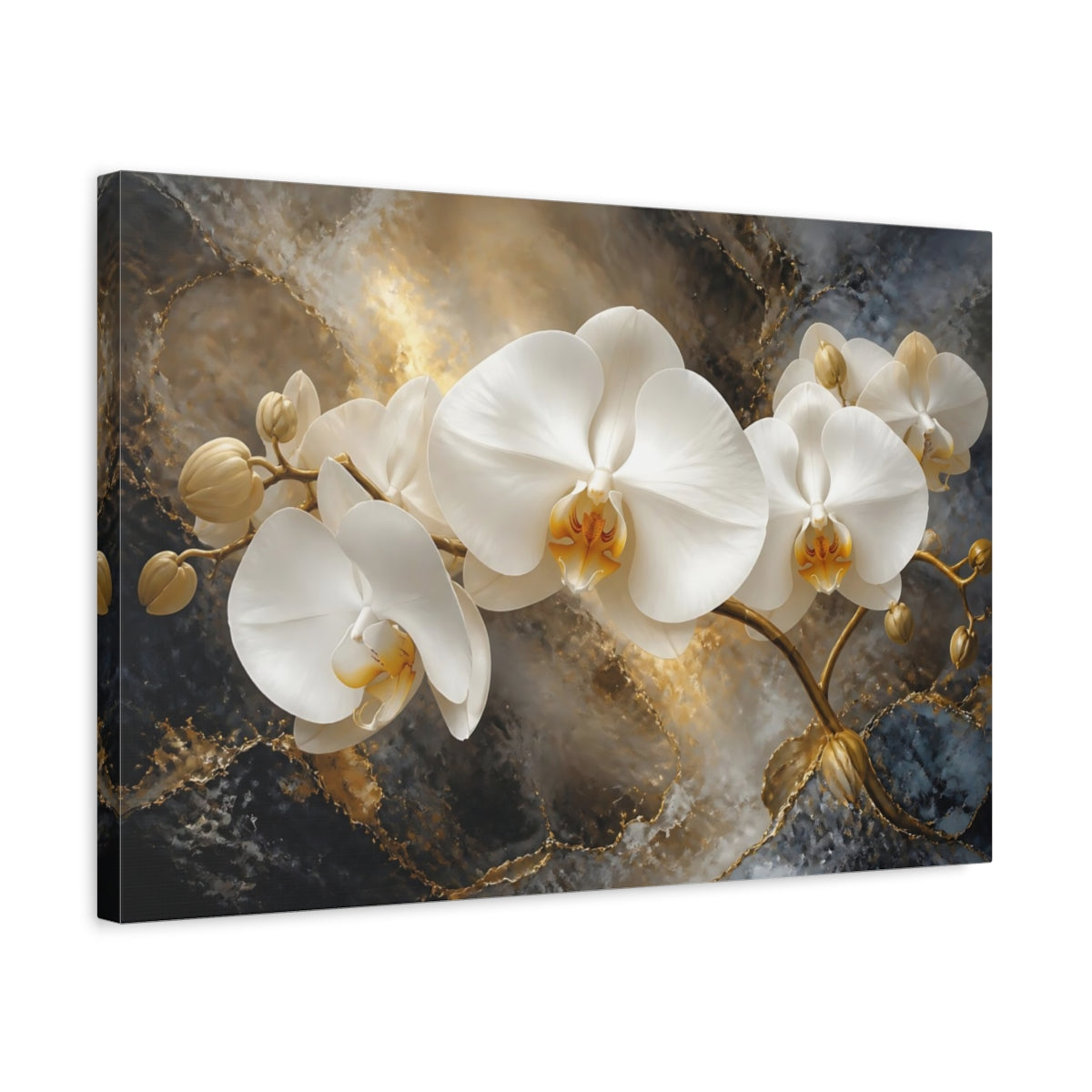 Side Mockup 3. Floating White Orchid shown as canvas print