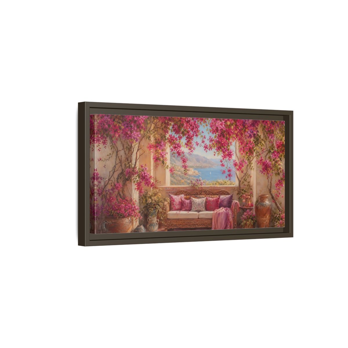 Side Mockup 7. Floral Bougainvillea Pink Bougainvillea shown as stretched canvas wall art