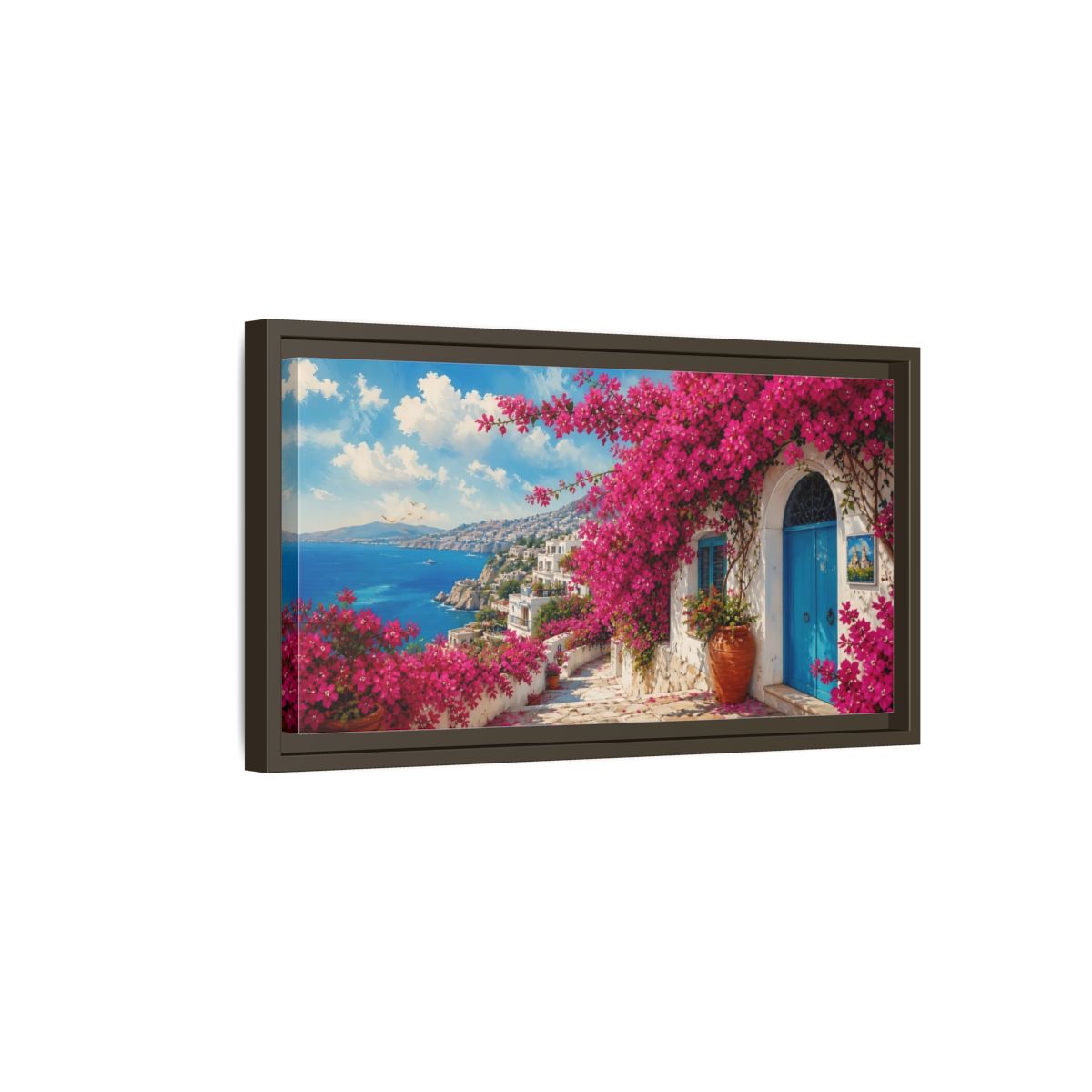 Side Mockup 7. Floral Bougainvillea Pink Bougainvillea shown as stretched canvas wall art