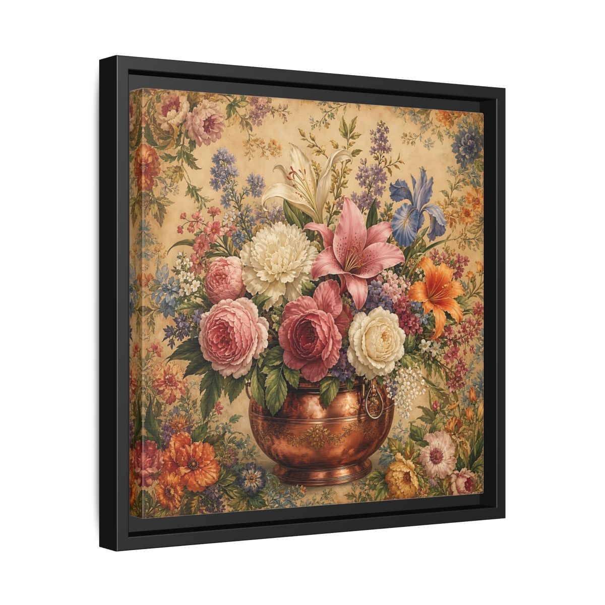 Side Mockup 32. Floral Floral Bouquet Vintage Floral Vase shown as stretched canvas wall art