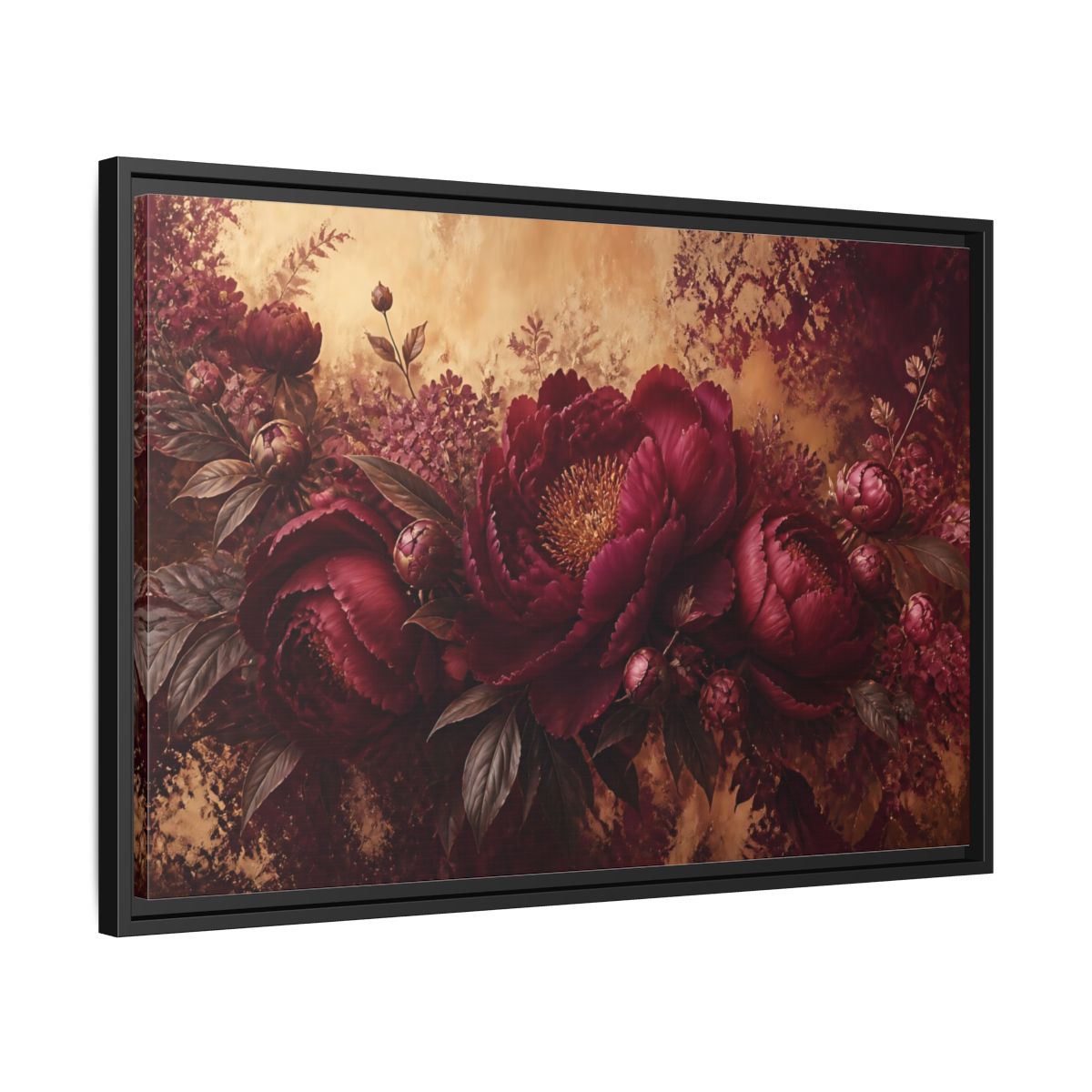 Side Mockup 14. Floral Burgundy Peony Arrangement shown as framed canvas print