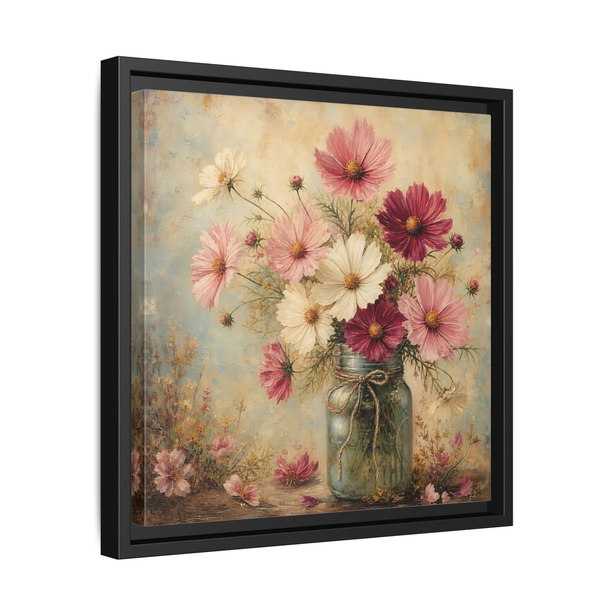 Side Mockup 32. Floral Cosmos Flowers Pink White Cosmos shown as stretched canvas wall art