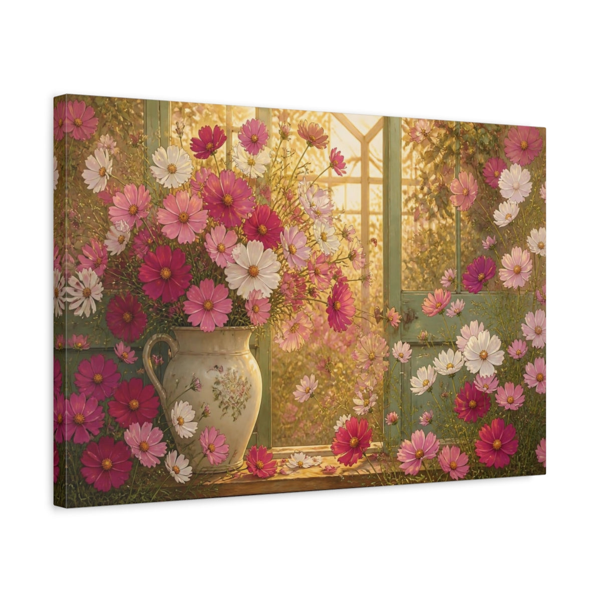 Side Mockup 3. Floral Cosmos Window Bouquet shown as canvas print