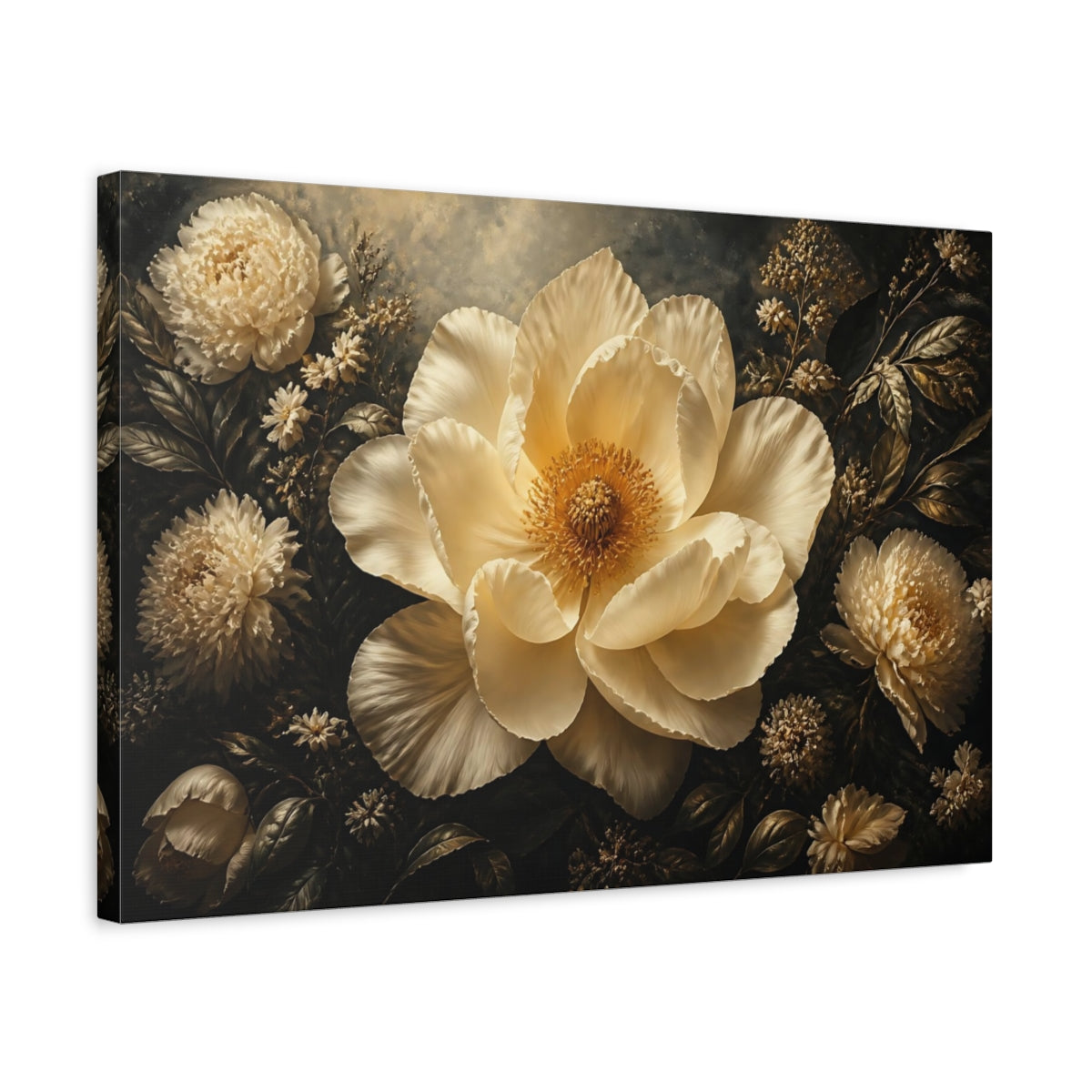 Side Mockup 3. Floral Cream Peony shown as canvas print