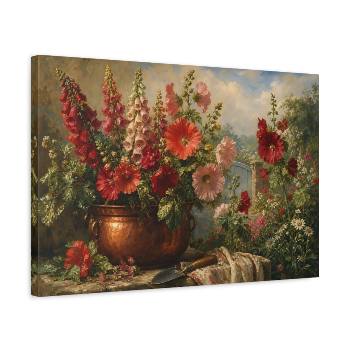 Side Mockup 3. Floral Garden Flowers Vibrant Garden Floral shown as stretched canvas wall art