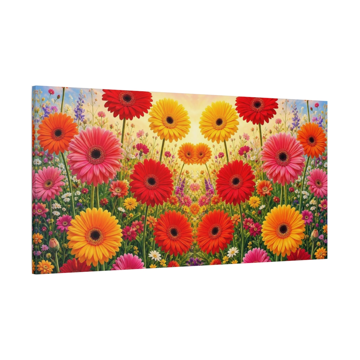 Side Mockup 2. Floral Gerbera Daisies Vibrant Floral shown as stretched canvas wall art