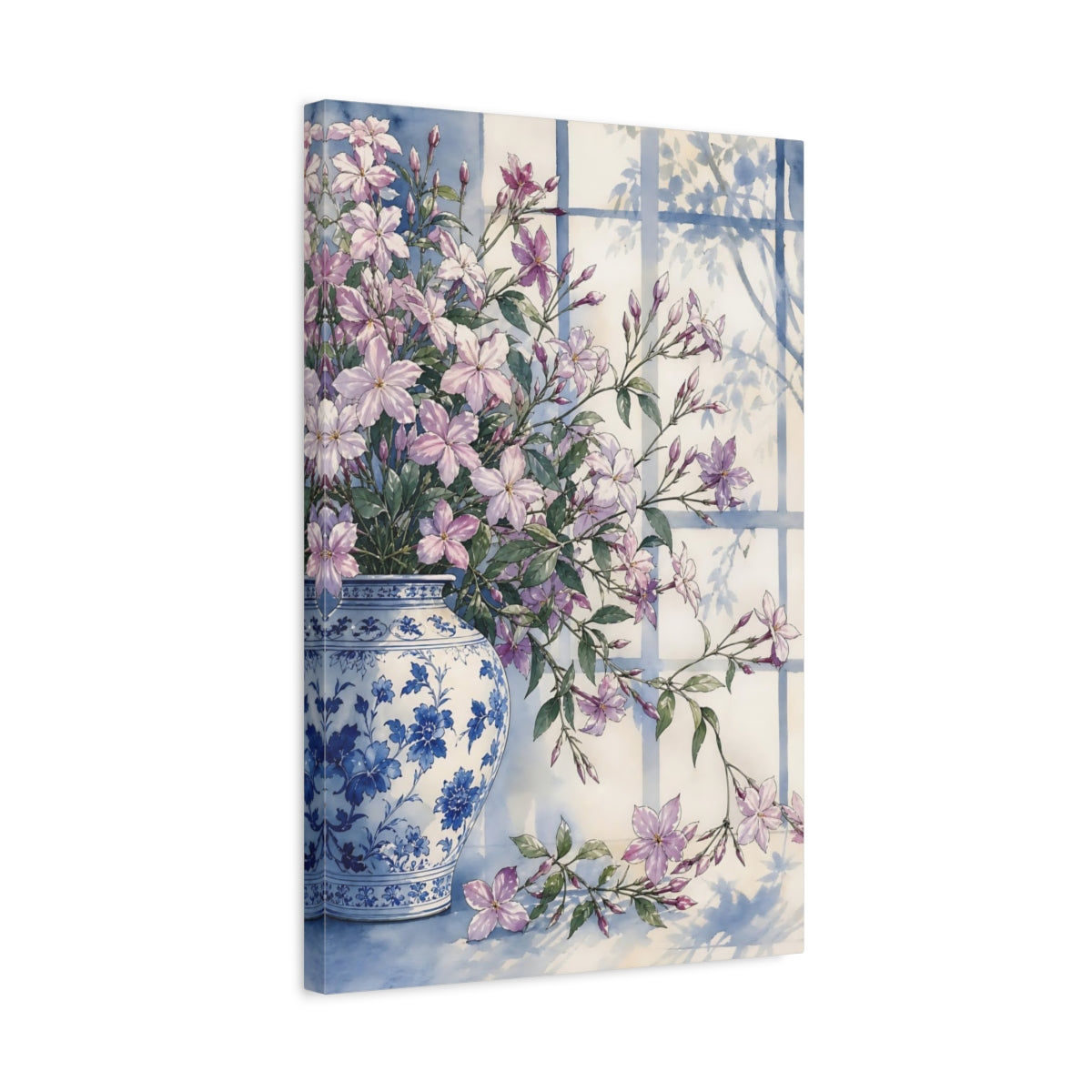 Side Mockup 3. Floral Jasmine Purple Jasmine Floral shown as stretched canvas wall art