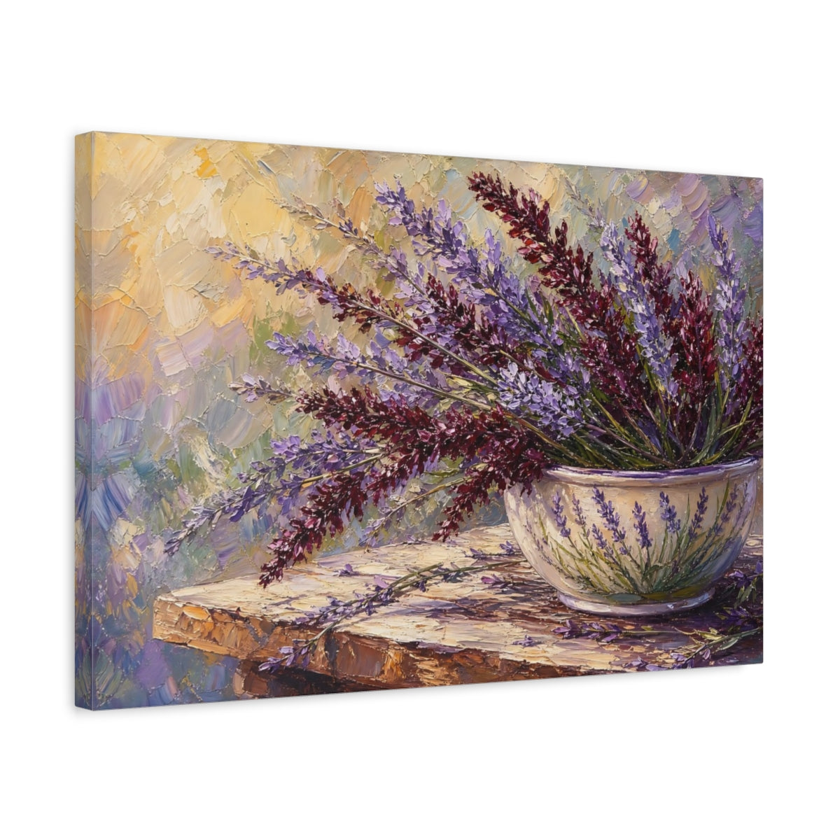 Side Mockup 3. Floral Lavender Purple Lavender shown as stretched canvas wall art
