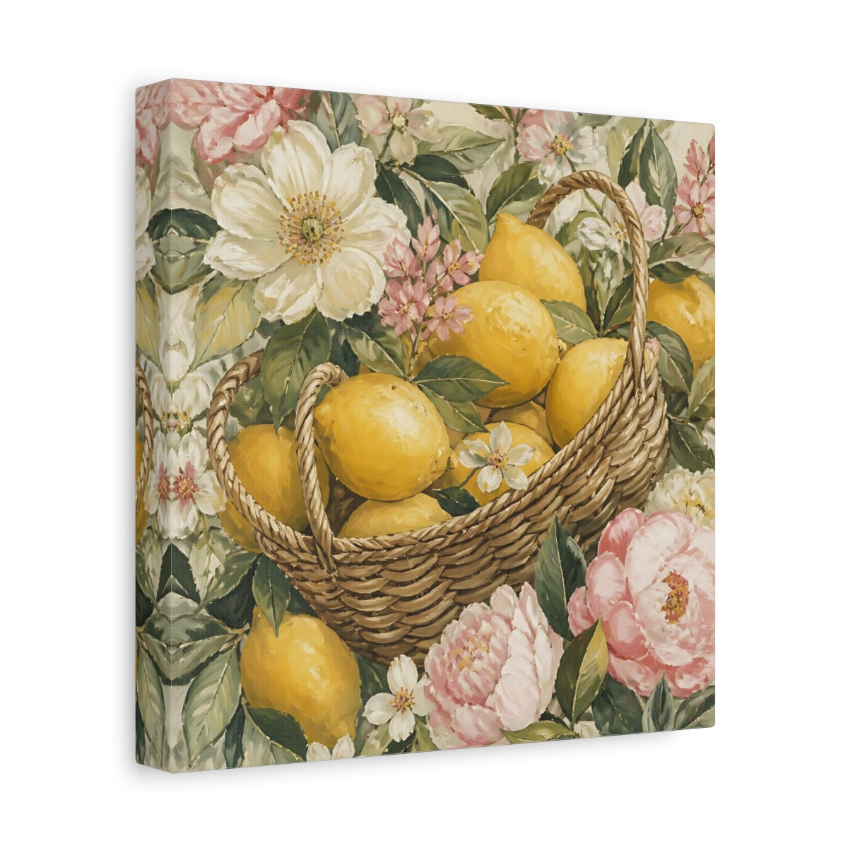 Side Mockup 9. Floral Lemon Basket shown as canvas print
