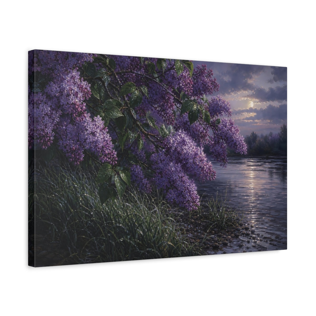 Side Mockup 3. Floral Lilac Flowers Purple Lilac shown as stretched canvas wall art