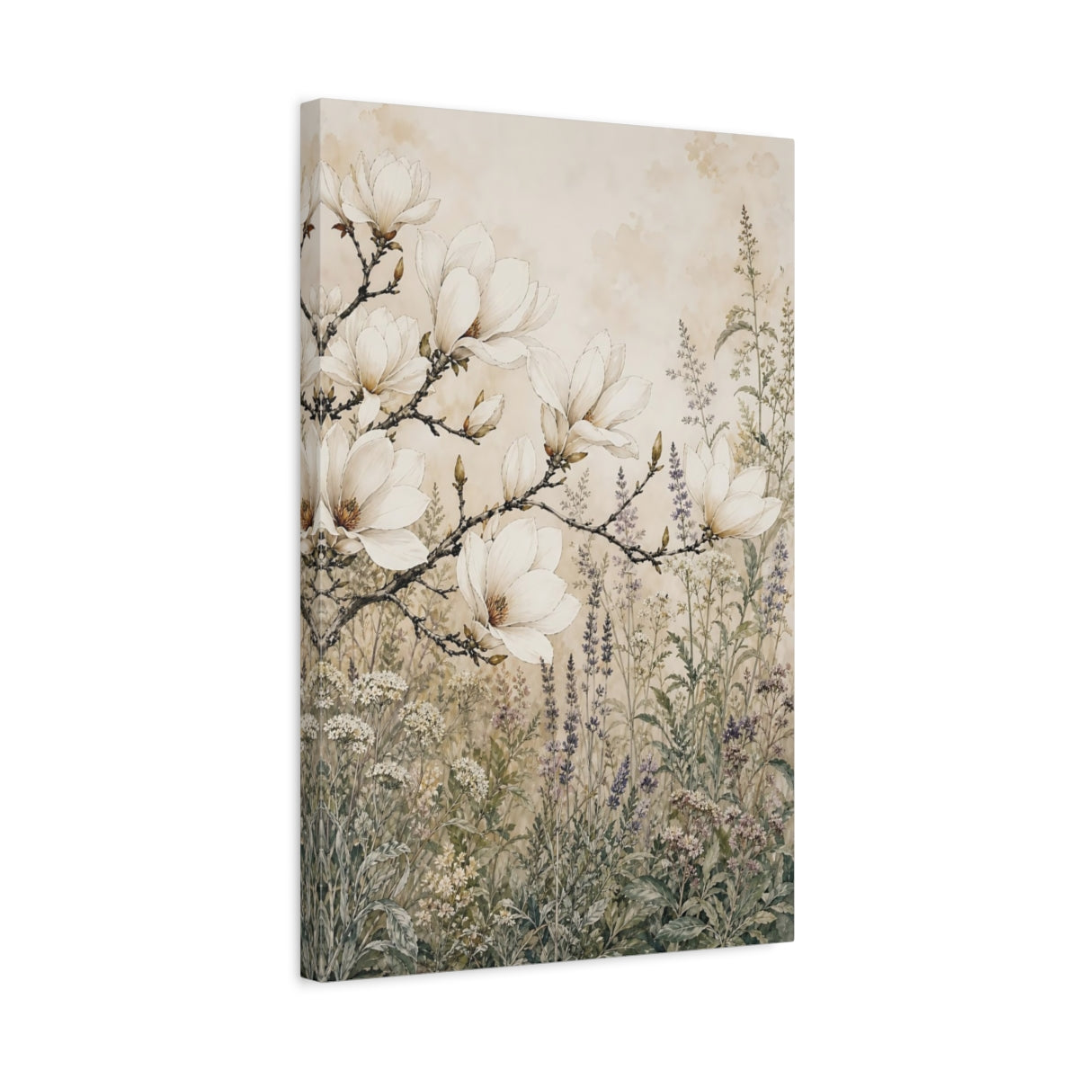 Side Mockup 3. Floral Magnolia Flowers Magnolia Floral shown as stretched canvas wall art