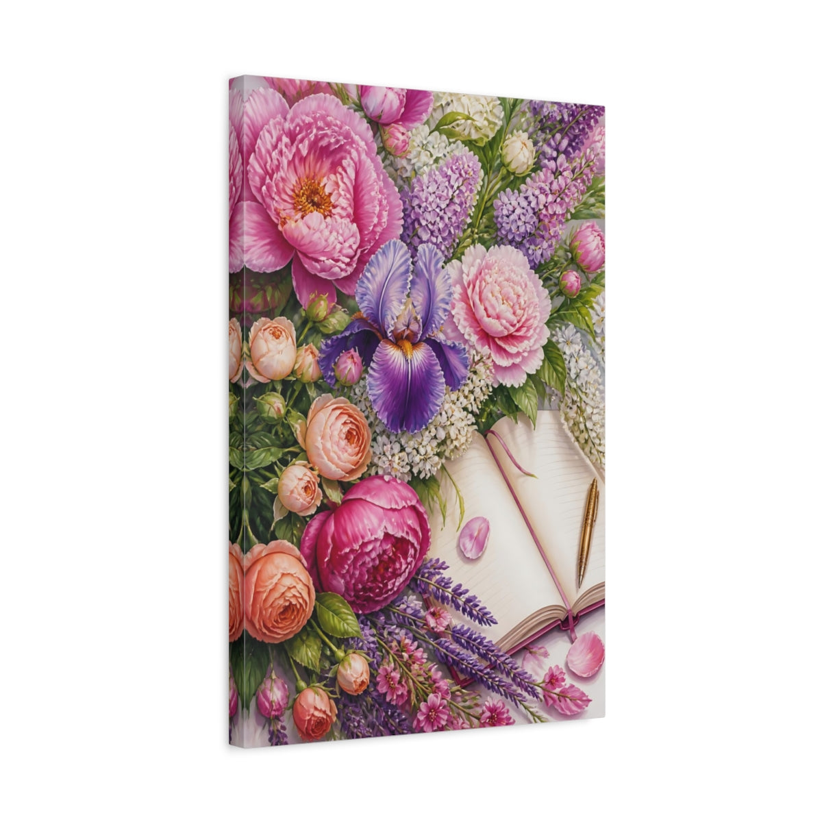 Side Mockup 3. Floral Peony Bouquet Journal shown as canvas print