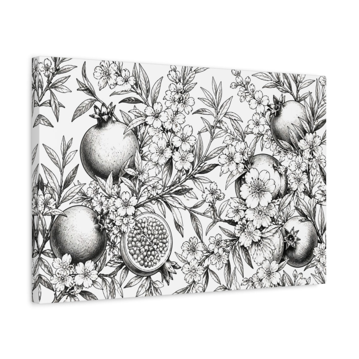 Side Mockup 3. Floral Pomegranate Illustration shown as canvas print