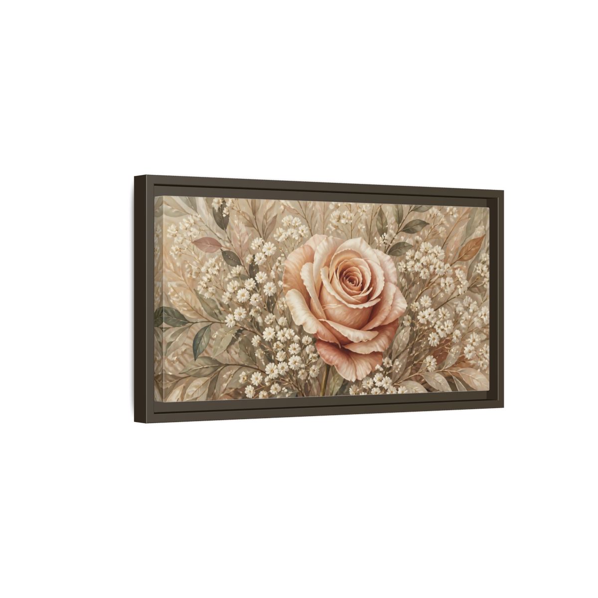 Side Mockup 7. Floral Rose Pink And Beige shown as stretched canvas wall art