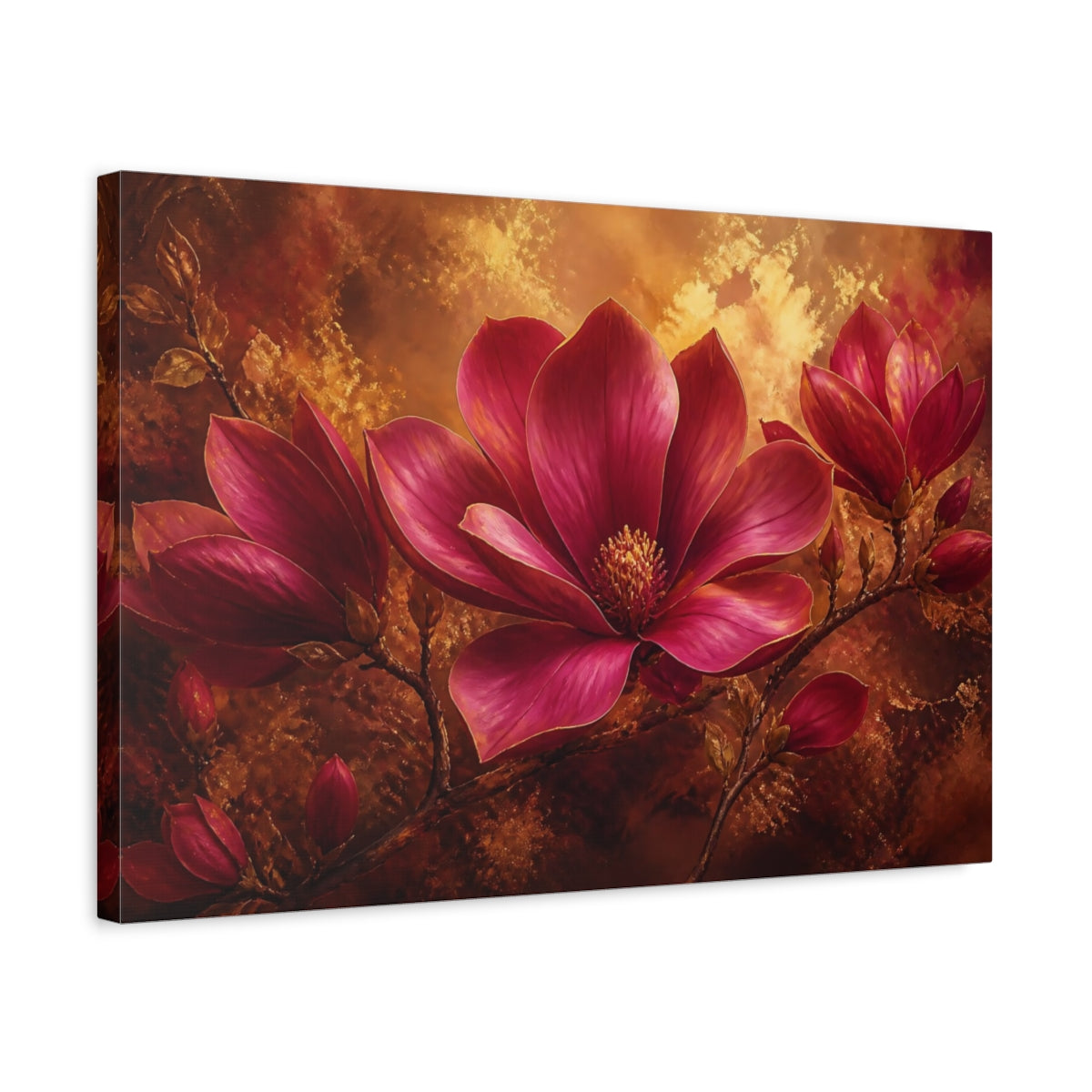 Side Mockup 3. Floral Ruby Magnolia shown as canvas print
