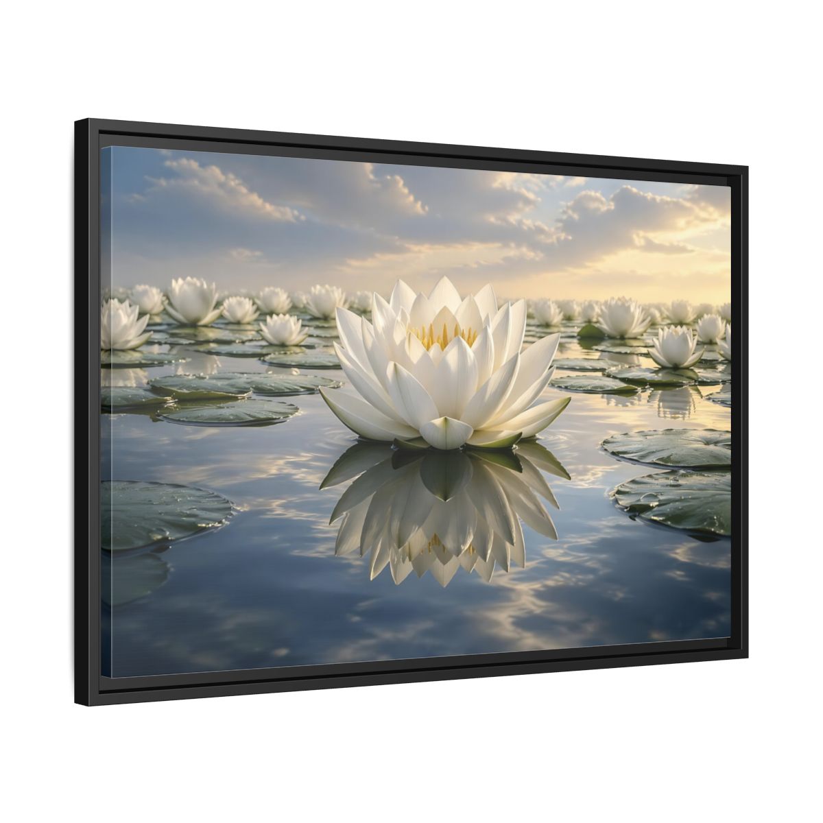 Side Mockup 14. Floral Water Lily White Water Lily shown as stretched canvas wall art