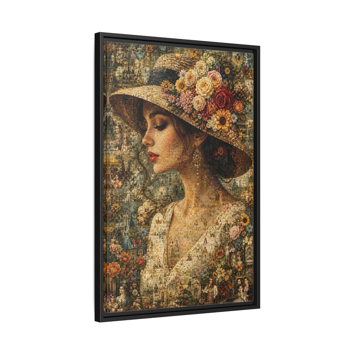 Side Mockup 14. Floral Woman Multicolor Floral shown as stretched canvas wall art