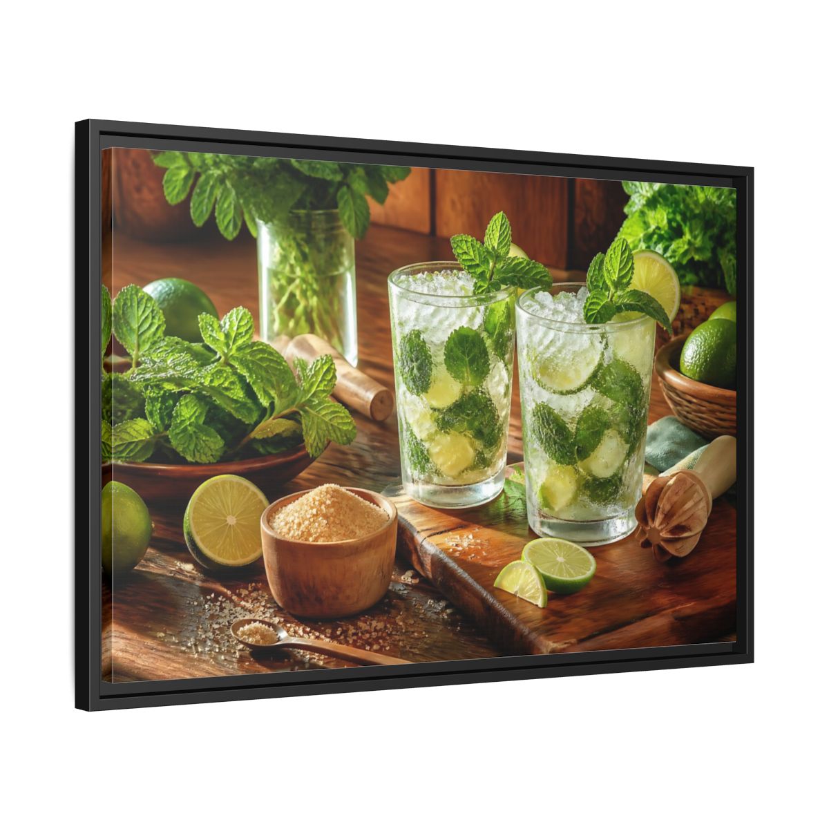 Side Mockup 14. Fresh Mojito Pair shown as framed canvas print