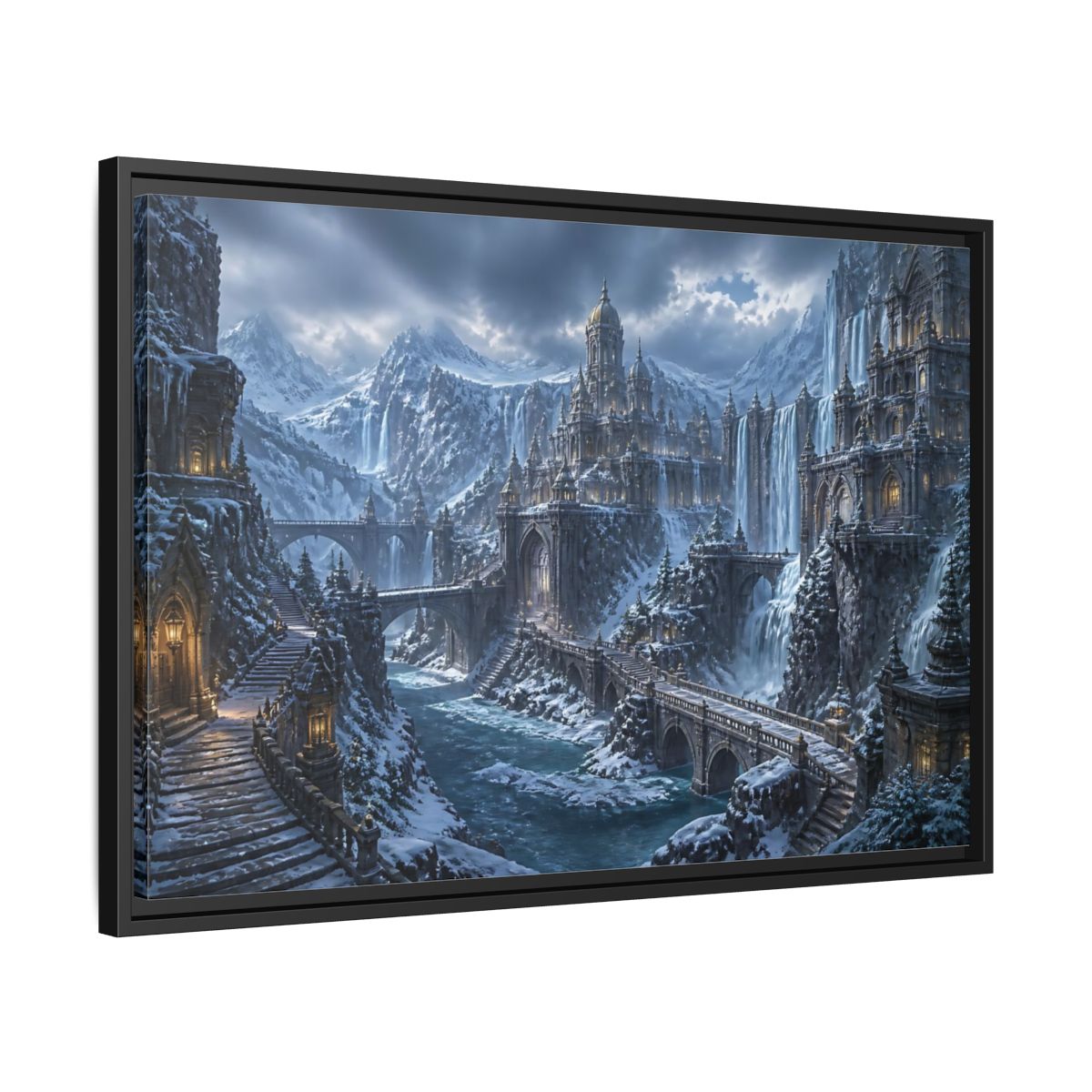 Side Mockup 14. Frozen Mountain Fortress shown as framed canvas print